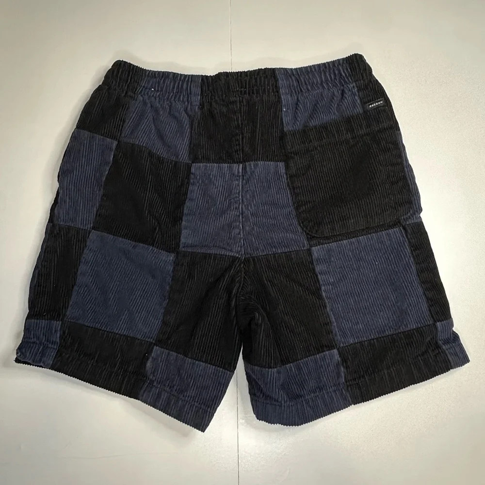 PacSun‎ Volley Corduroy Shorts Mens Small Navy Black Patchwork Drawstring Casual